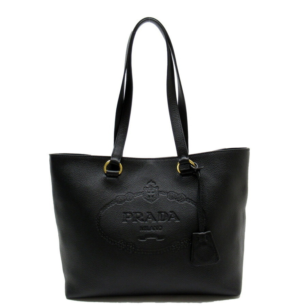 PRADA Shoulder Bag Tote Nero Black Gold Leather